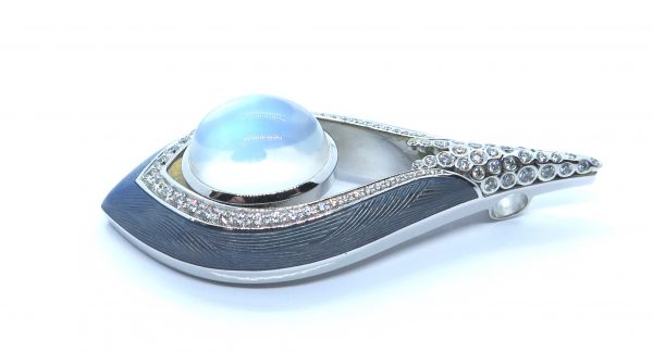 Modern 11.20ct Moonstone and Diamond Enamel Pendant
