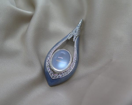 Modern 11.20ct Moonstone and Diamond Enamel Pendant