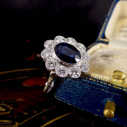 Modern 2.07ct Sapphire and Diamond Cluster Ring