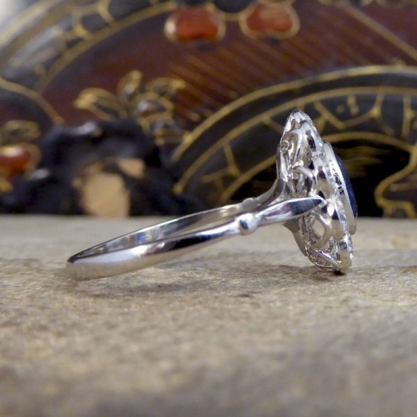 Modern 2.07ct Sapphire and Diamond Cluster Ring