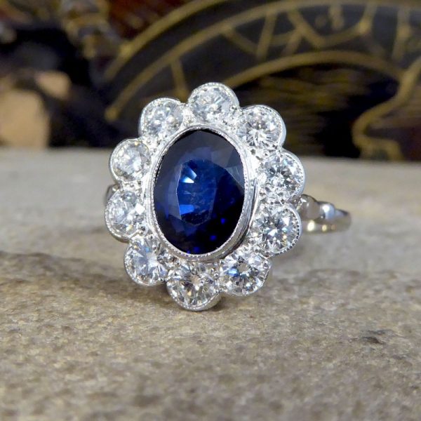 Modern 2.07ct Sapphire and Diamond Cluster Ring