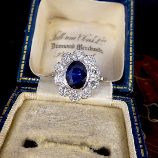 Modern 2.07ct Sapphire and Diamond Cluster Ring