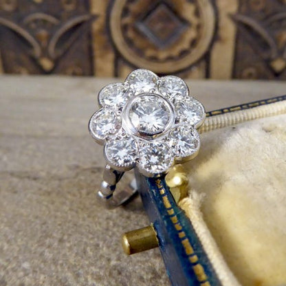 Modern 2.10ct Diamond Daisy Cluster Platinum Ring