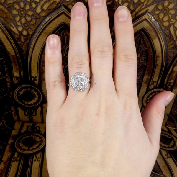 Modern 2.10ct Diamond Daisy Cluster Platinum Ring