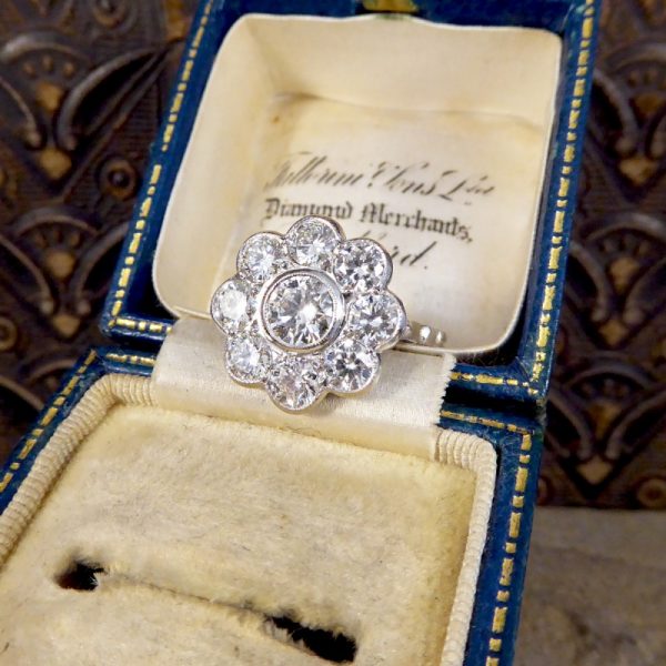 Modern 2.10ct Diamond Daisy Cluster Platinum Ring