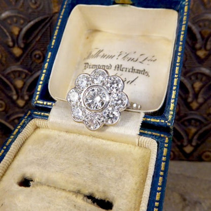 Modern 2.10ct Diamond Daisy Cluster Platinum Ring