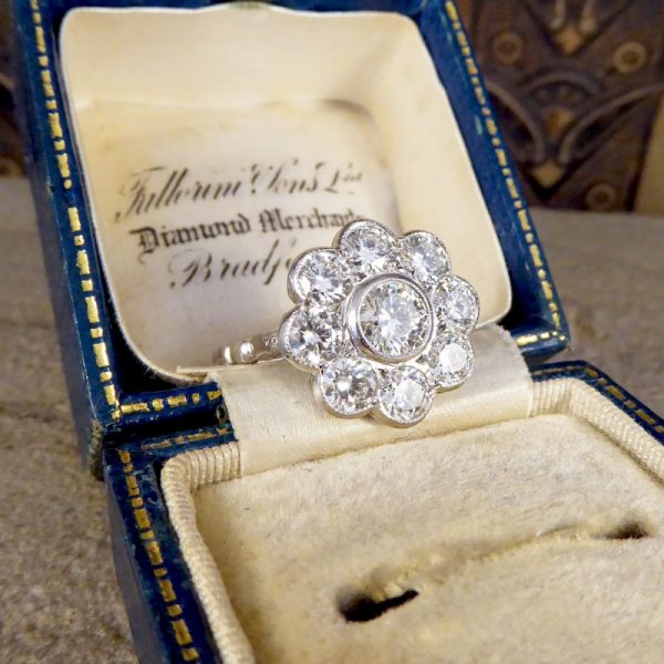 Modern 2.10ct Diamond Daisy Cluster Platinum Ring