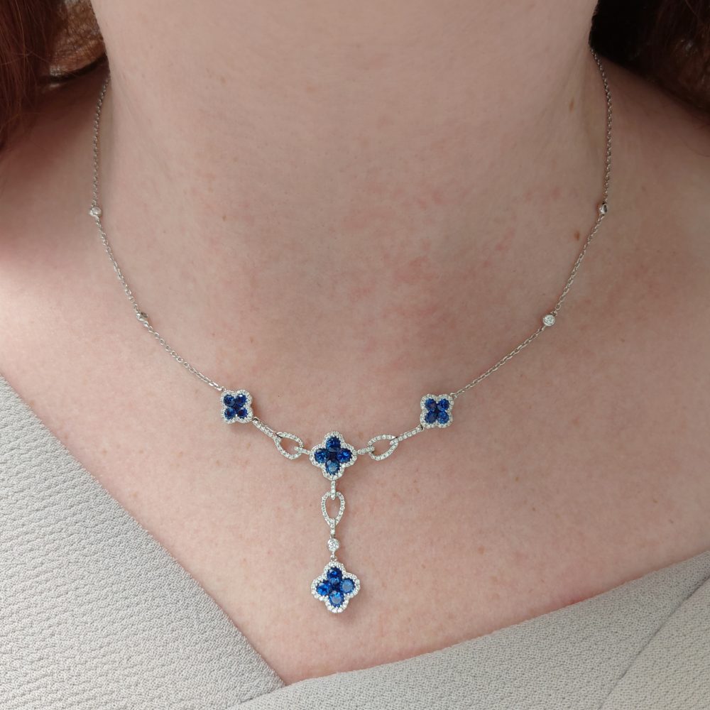 Modern 2.11ct Sapphire and Diamond Pendant Necklace