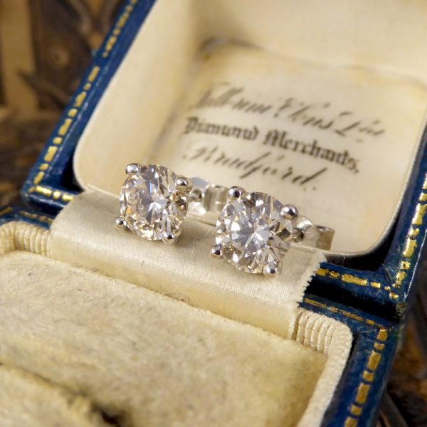 Modern 2.12ct Brilliant Cut Diamond Stud Earrings