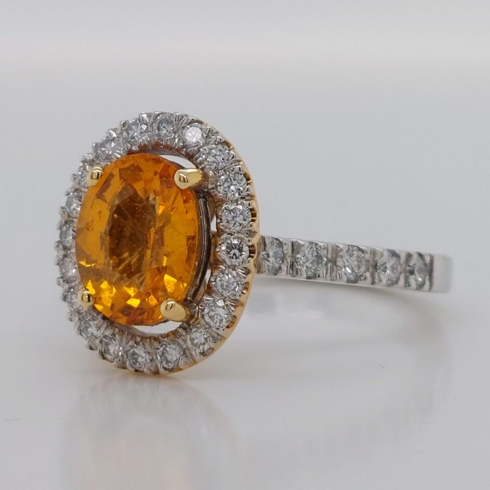 Modern 2.16ct Mandarin Garnet and Diamond Cluster Ring