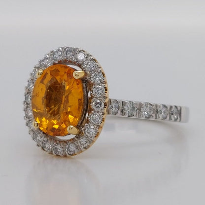 Modern 2.16ct Mandarin Garnet and Diamond Cluster Ring