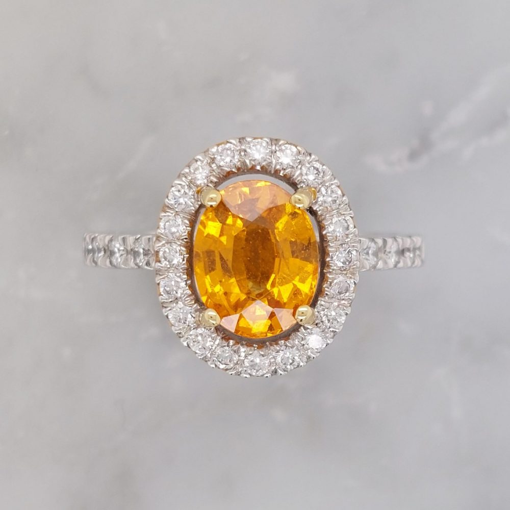 Modern 2.16ct Mandarin Garnet and Diamond Cluster Ring