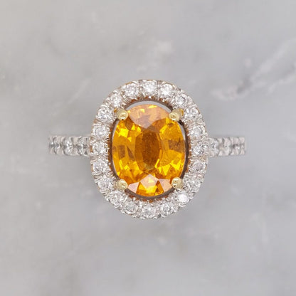 Modern 2.16ct Mandarin Garnet and Diamond Cluster Ring