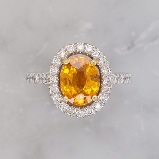 Modern 2.16ct Mandarin Garnet and Diamond Cluster Ring