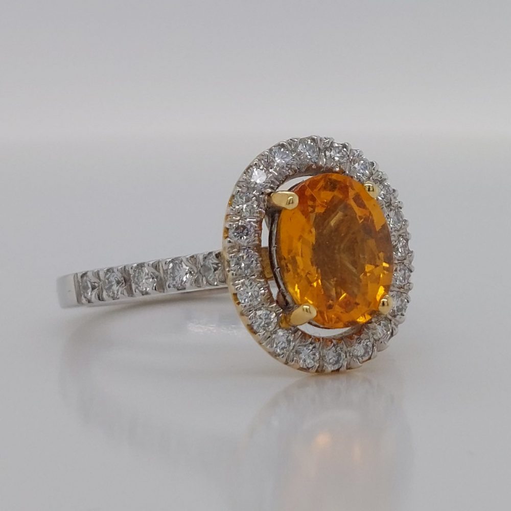 Modern 2.16ct Mandarin Garnet and Diamond Cluster Ring