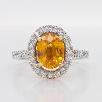 Modern 2.16ct Mandarin Garnet and Diamond Cluster Ring