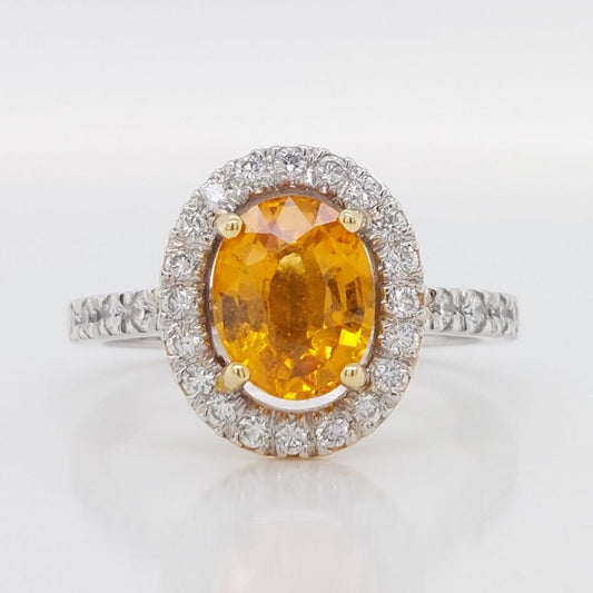 Modern 2.16ct Mandarin Garnet and Diamond Cluster Ring