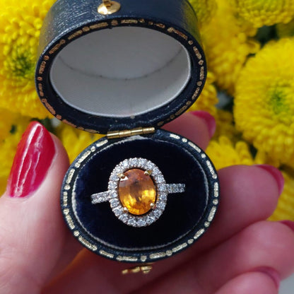 Modern 2.16ct Mandarin Garnet and Diamond Cluster Ring