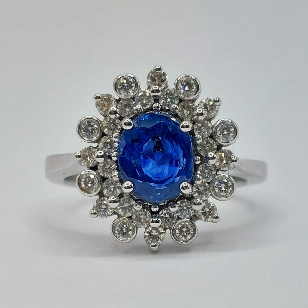 Modern 2ct Sapphire and Diamond Cluster Ring