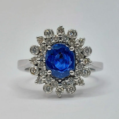 Modern 2ct Sapphire and Diamond Cluster Ring