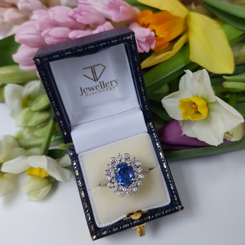 Modern 2ct Sapphire and Diamond Cluster Ring