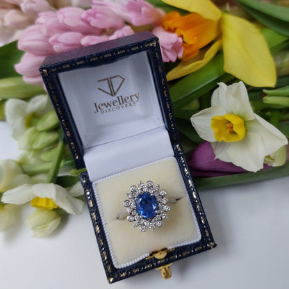 Modern 2ct Sapphire and Diamond Cluster Ring