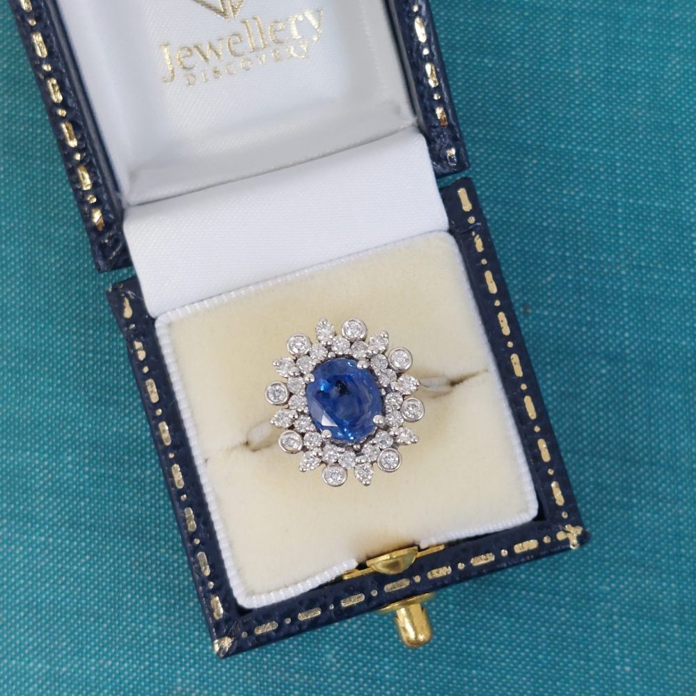Modern 2ct Sapphire and Diamond Cluster Ring