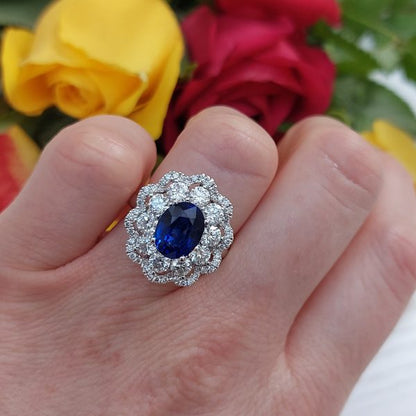 Modern 3.65ct Sapphire and Diamond Cluster Ring ~ Convertible to Pendant