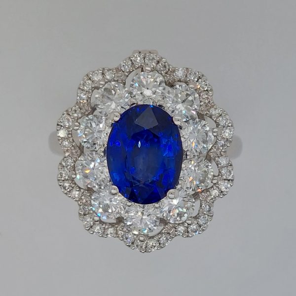 Modern 3.65ct Sapphire and Diamond Cluster Ring ~ Convertible to Pendant