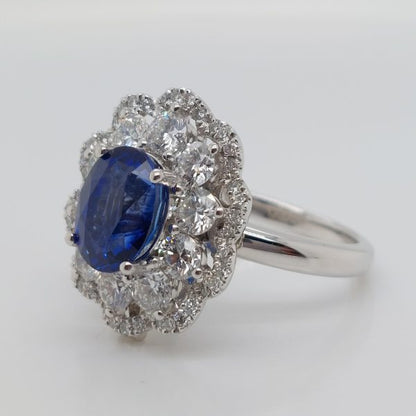 Modern 3.65ct Sapphire and Diamond Cluster Ring ~ Convertible to Pendant