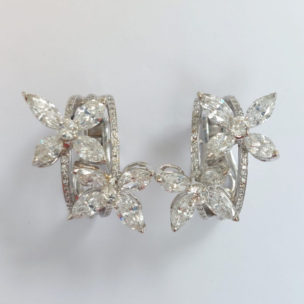 Modern 6ct Diamond Floral Clip Earrings