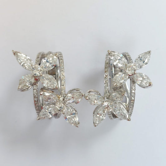 Modern 6ct Diamond Floral Clip Earrings