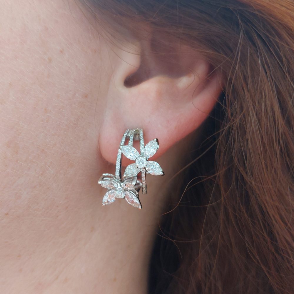 Modern 6ct Diamond Floral Clip Earrings