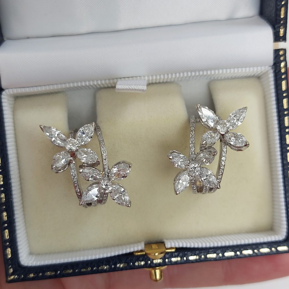 Modern 6ct Diamond Floral Clip Earrings