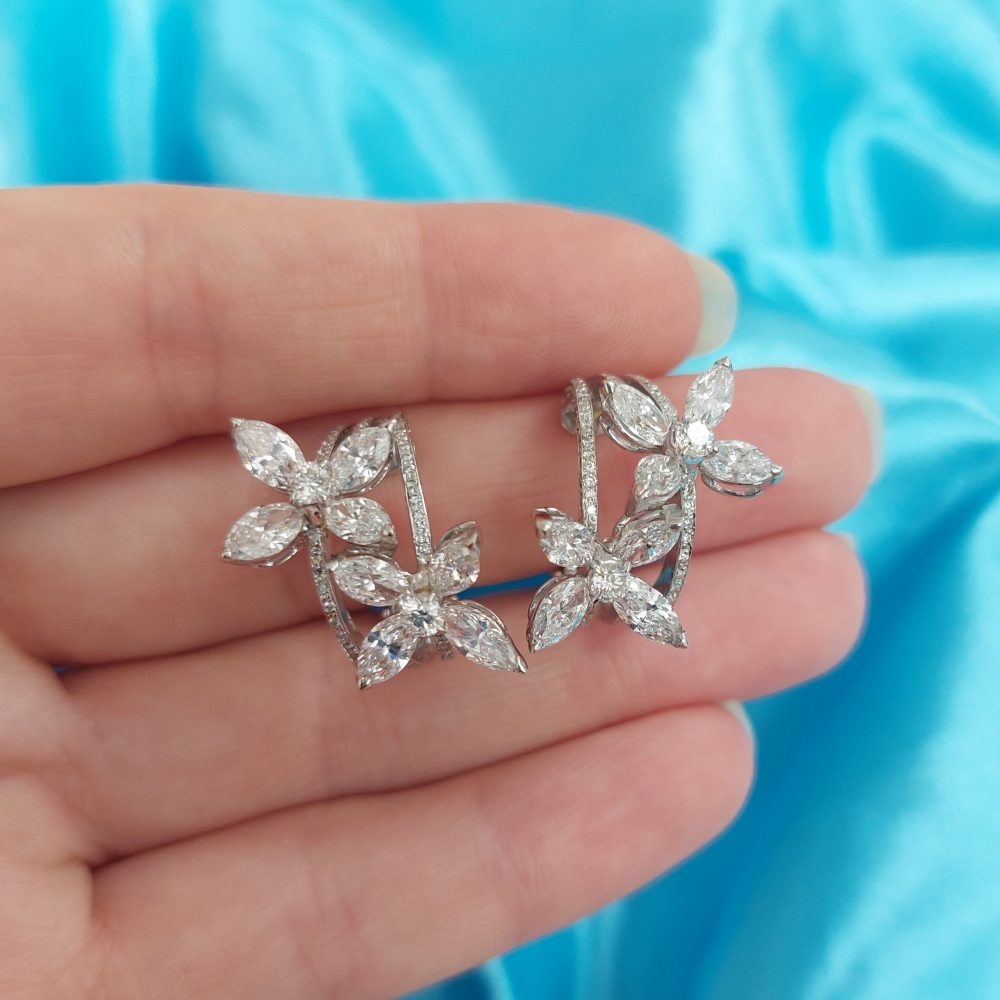 Modern 6ct Diamond Floral Clip Earrings