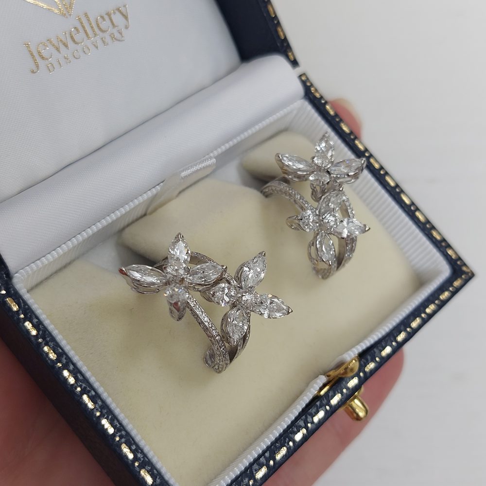 Modern 6ct Diamond Floral Clip Earrings