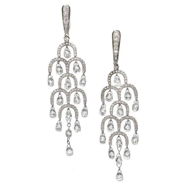 Modern 7.92ct Briolette Cut Diamond Chandelier Drop Earrings
