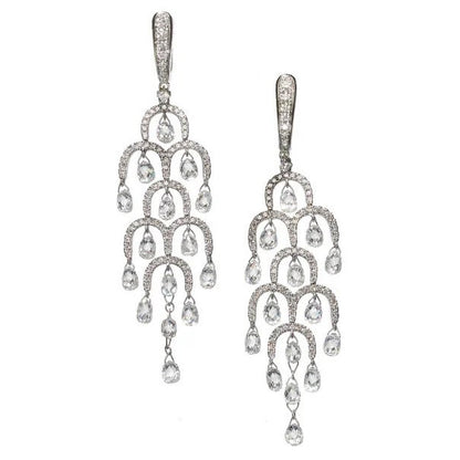 Modern 7.92ct Briolette Cut Diamond Chandelier Drop Earrings