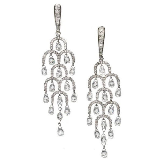 Modern 7.92ct Briolette Cut Diamond Chandelier Drop Earrings