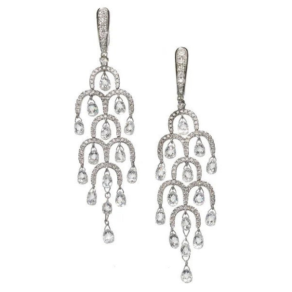 Modern 7.92ct Briolette Cut Diamond Chandelier Drop Earrings