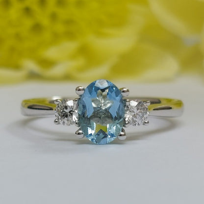 Modern Aquamarine and Diamond Three Stone Ring