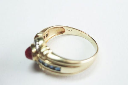 Modern Cabochon Ruby and Sapphire Gold Ring