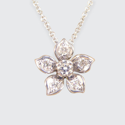 Modern Diamond Set Flower Pendant Necklace