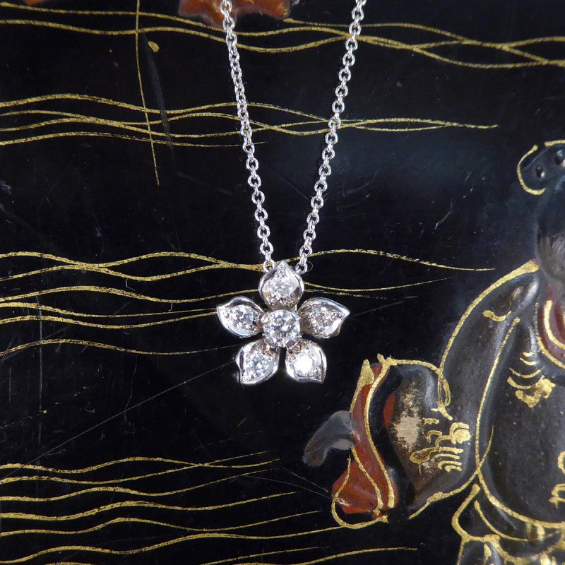 Modern Diamond Set Flower Pendant Necklace