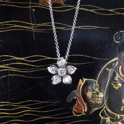 Modern Diamond Set Flower Pendant Necklace