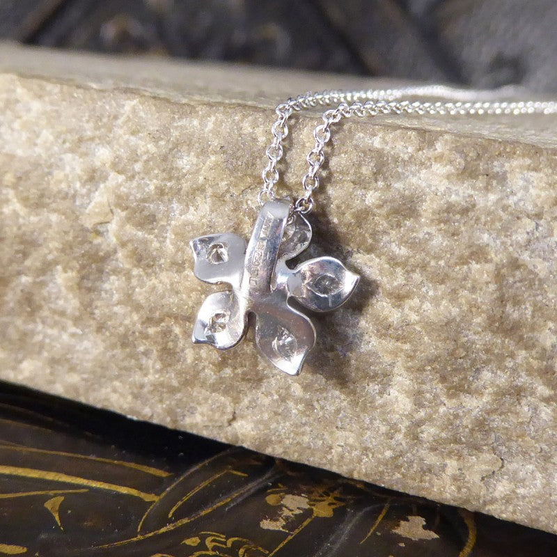 Modern Diamond Set Flower Pendant Necklace