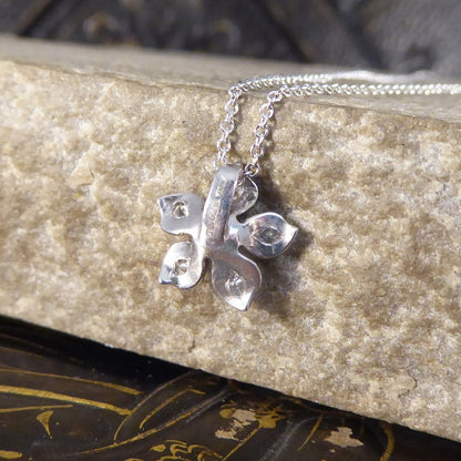 Modern Diamond Set Flower Pendant Necklace