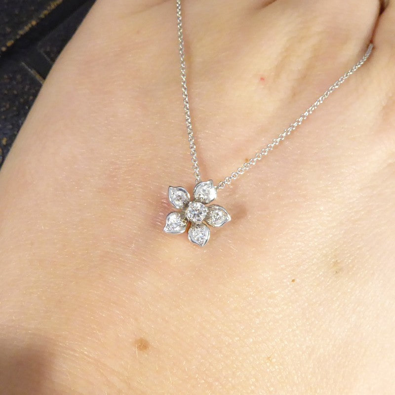 Modern Diamond Set Flower Pendant Necklace