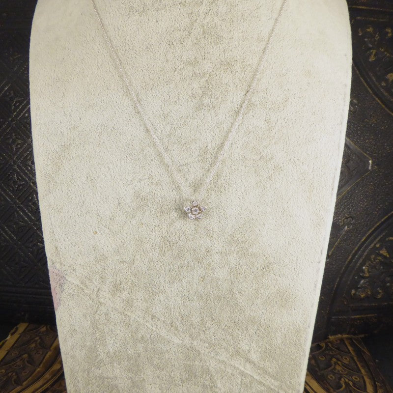 Modern Diamond Set Flower Pendant Necklace