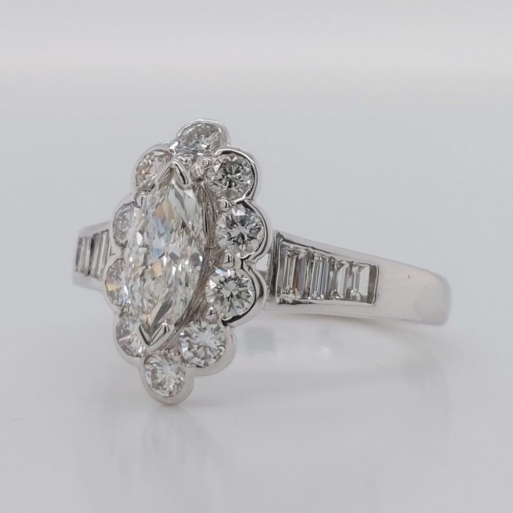 Modern 1ct Marquise Cut Diamond Cluster Ring